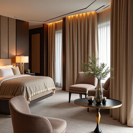 Intérieur élégant d'une suite d'hôtel.